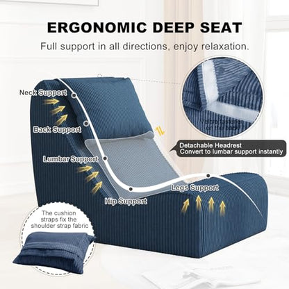 Chaise Lounge Chair with Ottoman,Giant Corduroy Bean Bag Chair for Adults, view 4
