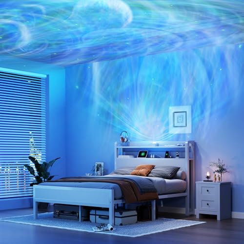 Queen Size Bed Frame with Galaxy Star Projector