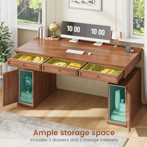 55.1" Farmhouse Executive Electric Standing Desk with 3 Drawers, view 4