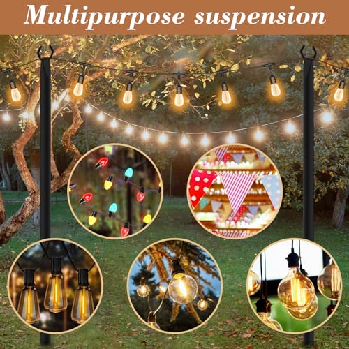 NUERPO 7 Pack String Light Poles,Metal Poles for Hanging Outdoor Light Strings,7 Pack 10 FT Light Poles Stand for Outside Garden,Patio,Wedding,Backyard,Deck,Party
