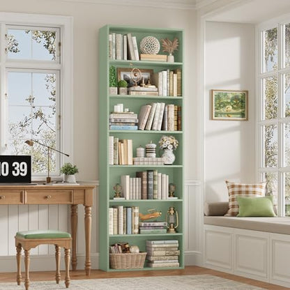 82" Tall Bookshelf Bookcase, 7-Tier Open Display Shelves, Green, view 3