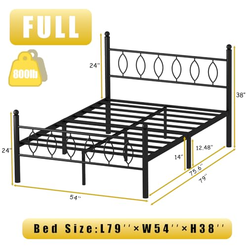 Full Size Bed Frame with Headboard, 14 Inch Classic Metal Platform Bed Frame, view 3