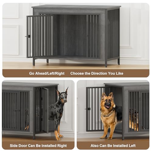 47.24" Dog Crate Furniture for 1 or 2 Dogs, 65-92 Pounds, Dark Grey, view 5
