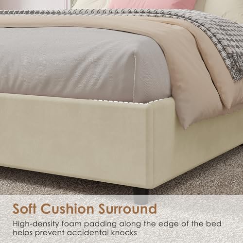 Queen Size Upholstered Bed Frame with 4 Storage Drawers, view 8
