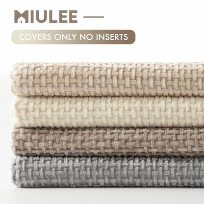 Pack of 4 Couch Throw Pillow Covers 18x18 Inch Neutral Beige/Brown Soft Decorative Chenille Pillow Covers Farmhouse Accent Cushion Covers for Boho Spring Home Decor Sofa Bedroom Living Room