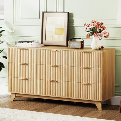 Fluted 9 Drawer Dresser for Bedroom, Wood Dresser with Rounded Edges, view 2
