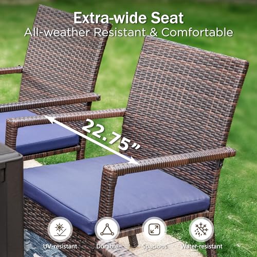 Patio Wicker Chair Set of 2, Outdoor Modern PE Rattan Armchair with Removable Cushions for Deck, Porch, Balcony