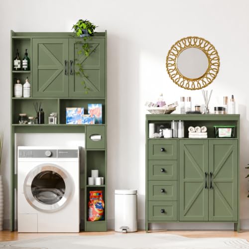 Farmhouse Storage Cabinet with 2 Doors and 4 Drawers, Green, view 8