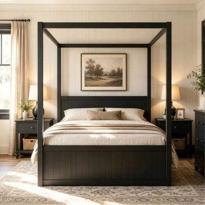 Full Size Farmhouse Canopy Bed with Storage Drawers and Trundle, view 2