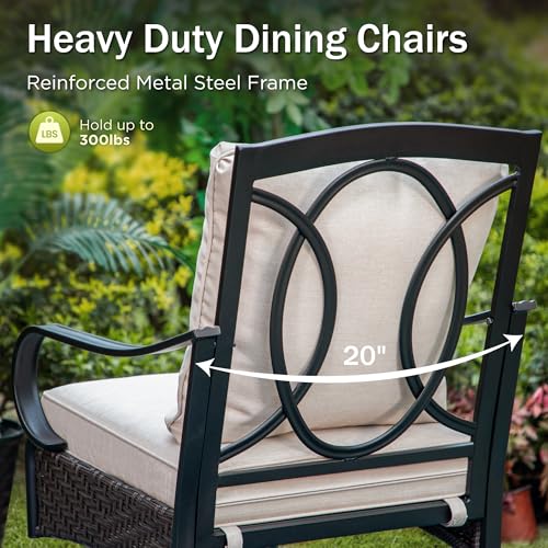 Patio Swivel Chairs Set of 2, Heavy Duty Outdoor Metal Wicker Dining Chair with Thickened Cushions, Large All Weather Wrought Iron Deck Chair Lawn Furniture Support 300lbs