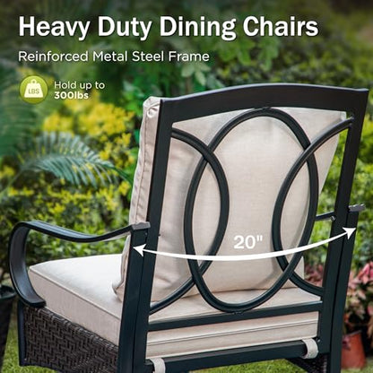 Patio Swivel Chairs Set of 2, Heavy Duty Outdoor Metal Wicker Dining Chair with Thickened Cushions, Large All Weather Wrought Iron Deck Chair Lawn Furniture Support 300lbs