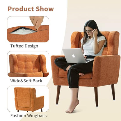 Modern Accent Chair, Upholstered Arm Chair with Waist Pillow, Single Sofa Chair for Living Room Bedroom Small Spaces (Orange)