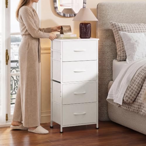 Small Dresser Nightstand for Bedroom, 4 Drawers, White, view 3