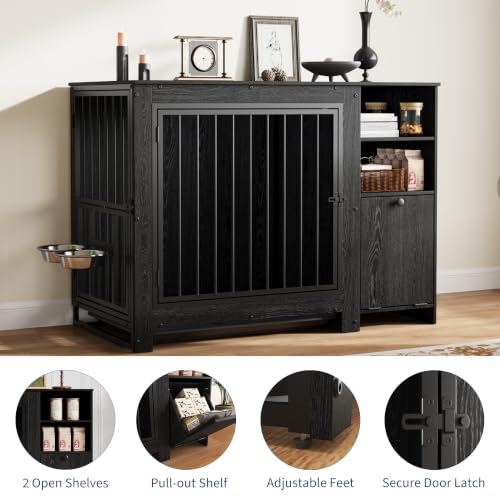 45.3" Dog Crate Furniture with Removable Tray and Rotating Bowls, view 7