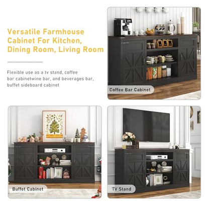 66" Farmhouse TV Stand with Power Outlets for 75 Inch TVs, view 7