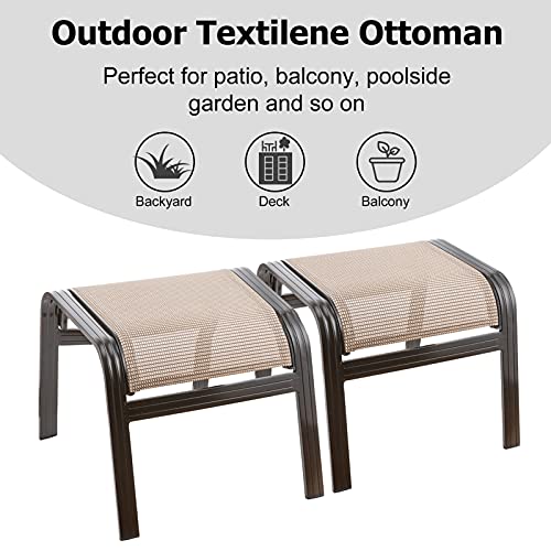 Outdoor Patio Footstools Aluminum Outdoor Ottomans Footrest Small Seating Wicker Furniture Patio Ottoman 2 Pieces Brown