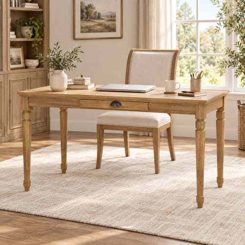60" Farmhouse Writing Desk with Drawer, French Country Desk, view 2