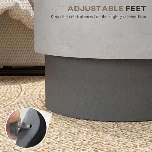 Concrete Finish End Table, Round Side Table with 4 Adjustable Feet, Lightweight for Indoor, Outdoor, Gray