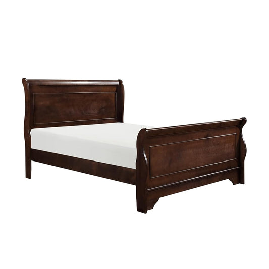 Traditional Queen Bed Dark Cherry Finish Wooden Bedroom Furniture