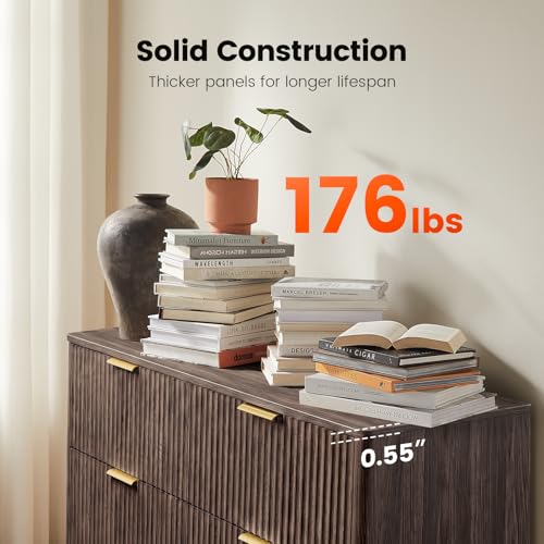Amada Modern 6 Drawer Dresser, Fluted Wood Chest of Drawers, Walnut, view 5