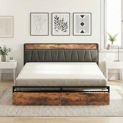 King Size Bed Frame with 2 Drawers and Charging Station, view 8