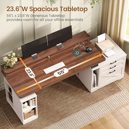 Farmhouse Electric Standing Desk with 3 Drawers and File Cabinet, view 6