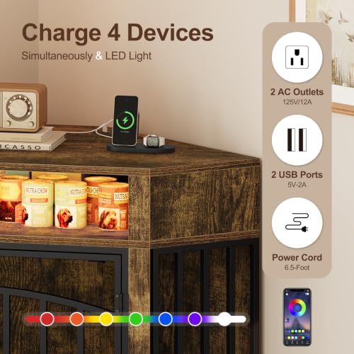 Corner Dog Crate Furniture - Wooden Dog Cage with Charging Station, view 4