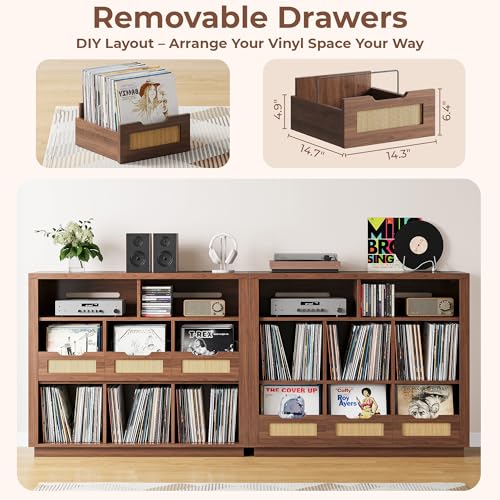 3-Tier Record Player Stand with Charging Station, Vinyl Storage, view 5