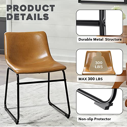 Waleaf 18 inch Faux Leather Dining Chairs Set of 2,Modern Crazy Horse Counter Height Bar stools with Metal Leg and Footrest for Kitchen Island