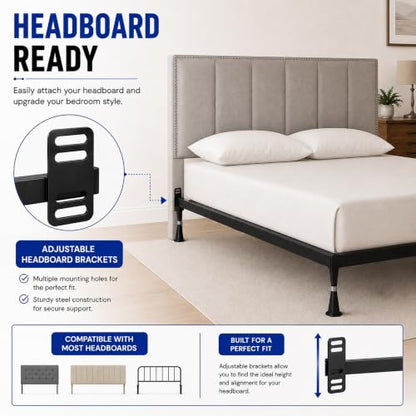 Advanced Metal Bed Frame for Box Spring and Mattress, Iron Center Support, view 4