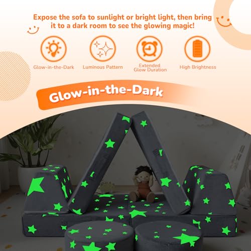 Kids Couch, Glow in the Dark Star Modular Play Couch, Ages 3+