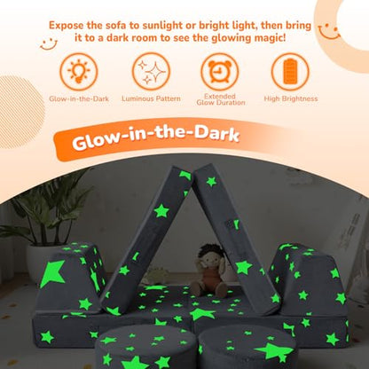 Kids Couch, Glow in the Dark Star Modular Play Couch, Ages 3+