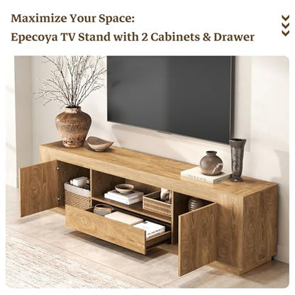 Farmhouse TV Stands for Living Room 78.7-Inch, Natural Oak Brown, view 5