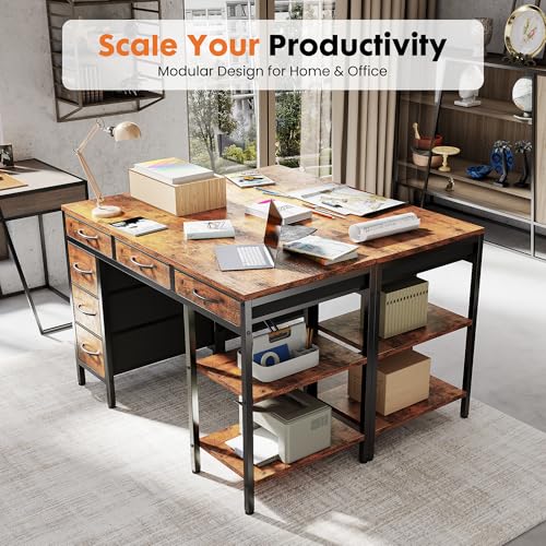 47" Computer Desk with 6 Fabric Drawers & Storage Shelves, view 6