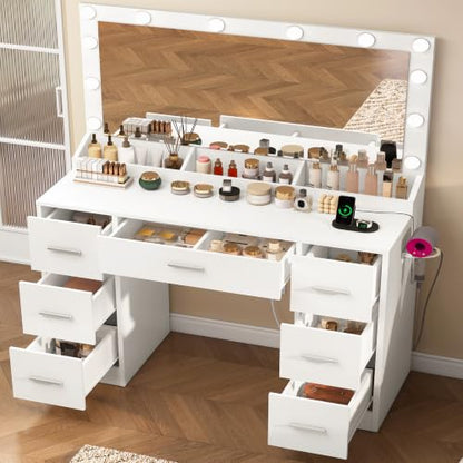 Vanity with Large Mirror and 12 LED Lights, view 5