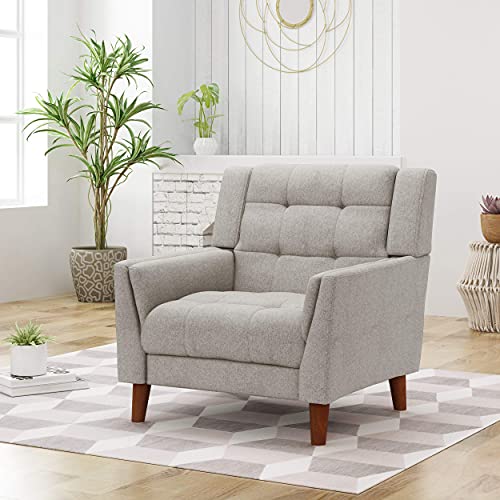 Evelyn Mid Century Modern Fabric Arm Chair, Beige & Walnut (305538