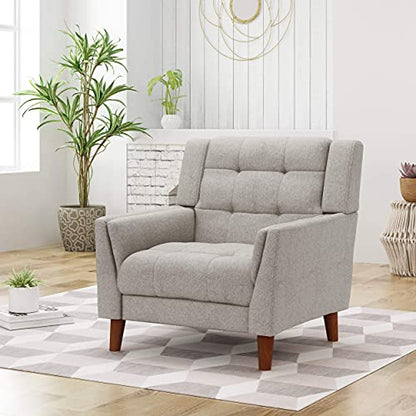 Evelyn Mid Century Modern Fabric Arm Chair, Beige & Walnut (305538