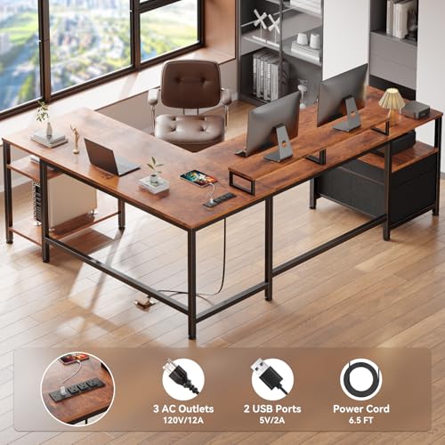 66” L Shaped Desk with Power Outlet, view 5