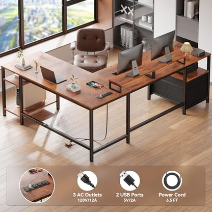 66” L Shaped Desk with Power Outlet, view 5