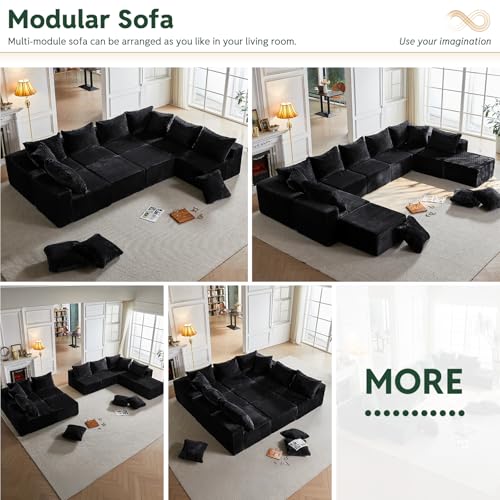 Sleeper Sofa 9 Seater Boneless Couch Modular Sectional Sofa | Cloud Couch Sectional Couches for Living Room, U Shaped Couches with Ottomans No Assembly Required, Black