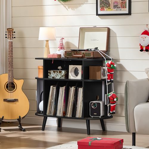 Large Round Record Player Stand with Charging Station, view 4