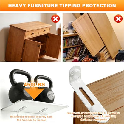 12 Pack Furniture Anchors for Baby Proofing, Anti Tip Furniture Anchors Kit(450lb), Furniture Wall Anchor for Dresser, Cabinet & Bookcase, Earthquake, Baby & Pet Safety in Nursery, Living Room (White)