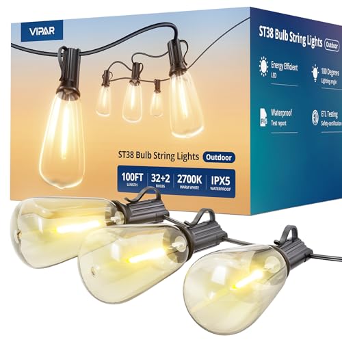LED Outdoor String Lights, 100FT Patio Lights with 32 Edison Shatterproof Bulbs, view 2