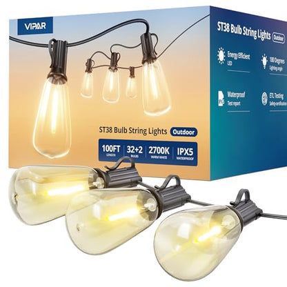 LED Outdoor String Lights, 100FT Patio Lights with 32 Edison Shatterproof Bulbs, view 2