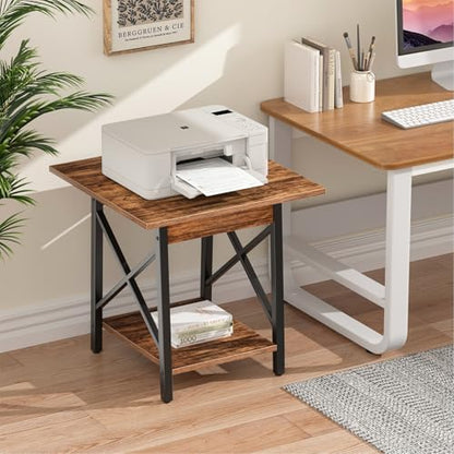 Square End Table 24 Inch with X-Frame 2-Tier Storage | Nightstand for Living Room & Bedroom, Rustic Decor, Sturdy, Waterproof Scratchproof Top, Easy Assembly, Walnut