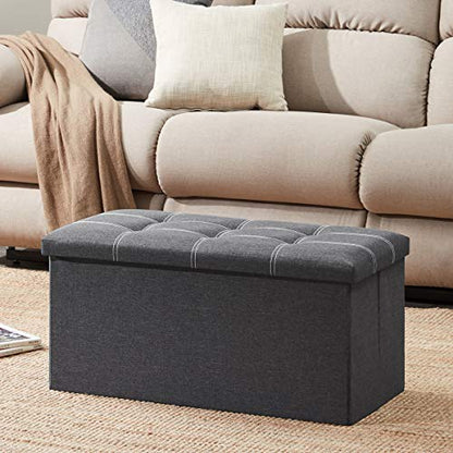 30 Inch Storage Ottoman, Folding Ottoman with Storage, Linen Storage Bench Supports Up to 350 lbs, Footrest Seat for Living Room, Bedroom, Gray
