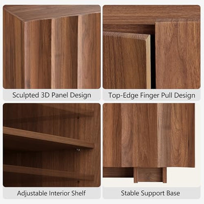 61.7" Fluted Sideboard Buffet Cabinet with Storage, Walnut, view 6