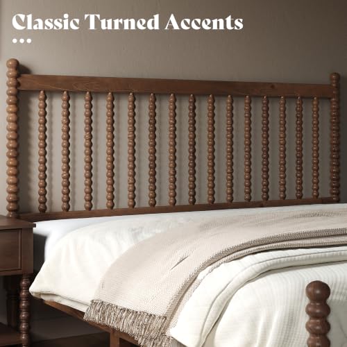Queen Solid Wood Bed with Bobbin Spindle Headboard, Dark Walnut, view 7