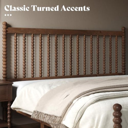 Queen Solid Wood Bed with Bobbin Spindle Headboard, Dark Walnut, view 7