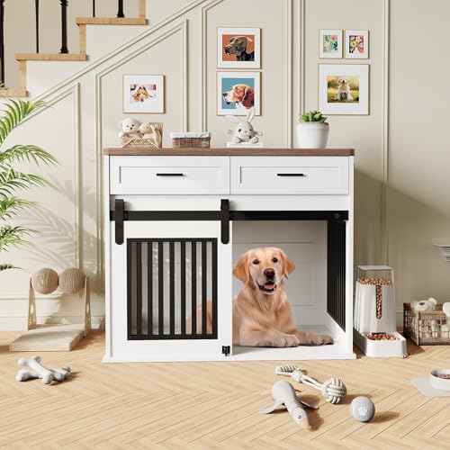 44.5" Large Dog Crate Furniture with 2 Storage Drawers, view 8
